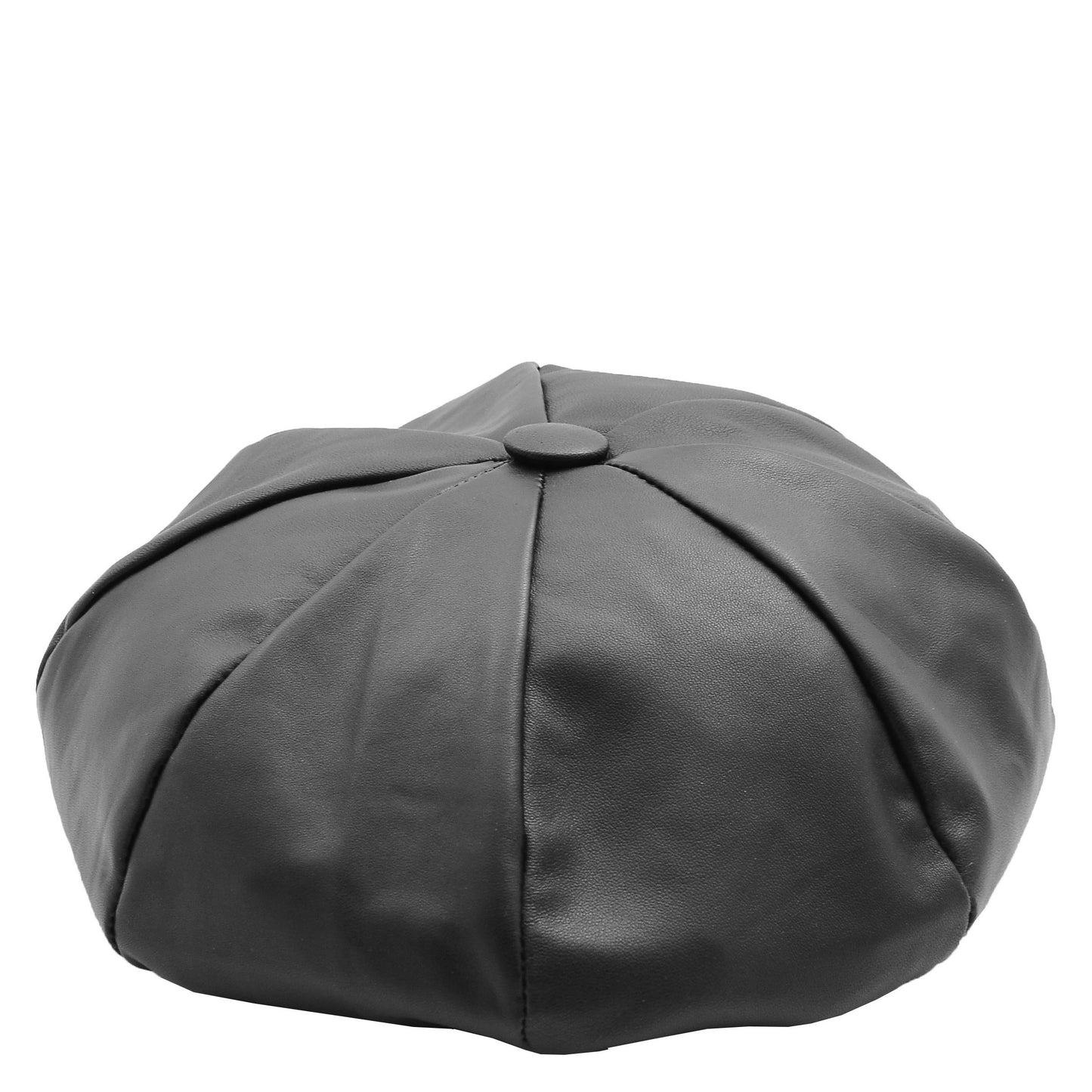 Womens Real Leather Peaked Beret Cap Ballon Black 5