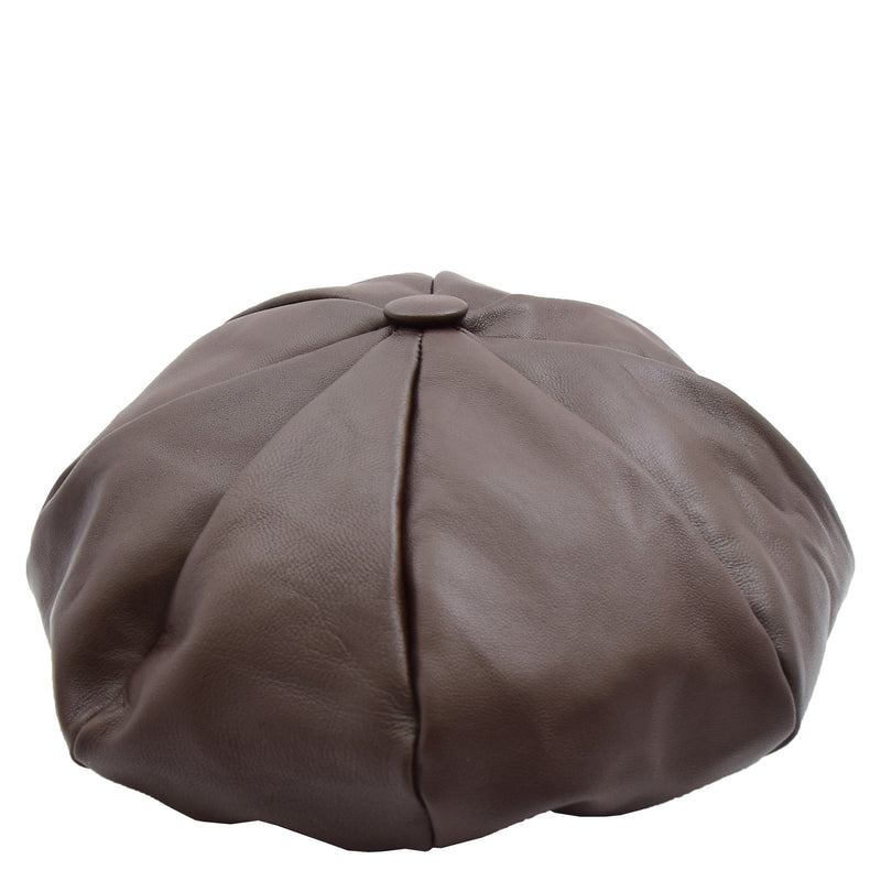 Womens Real Leather Peaked Beret Cap Ballon Brown 5