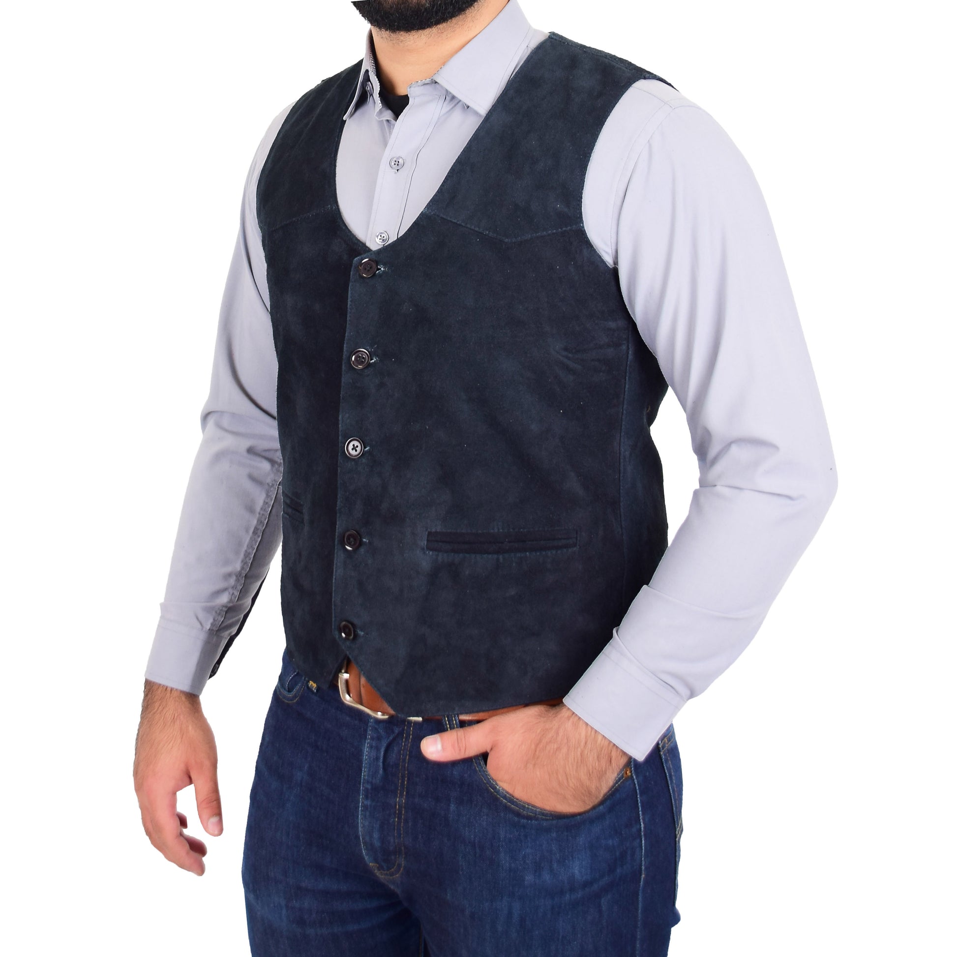 Mens Suede Button Fastening Waistcoat Don Navy 3