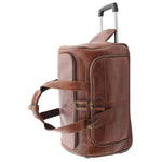 Real Leather Wheeled Holdall Duffle Bag Combrew Brown
