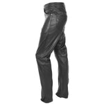 Mens Leather Trousers Straight Leg Classic Casual Jeans Black 4