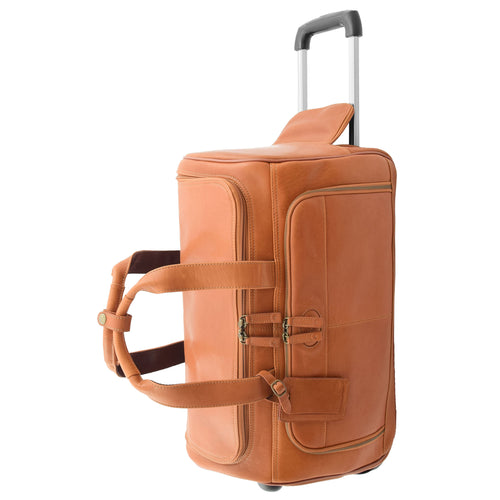 Real Leather Wheeled Holdall Duffle Bag Combrew Tan
