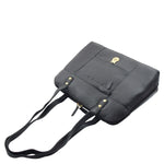 Womens Real Leather Zip Around Shoulder Bag Emilia Black 5