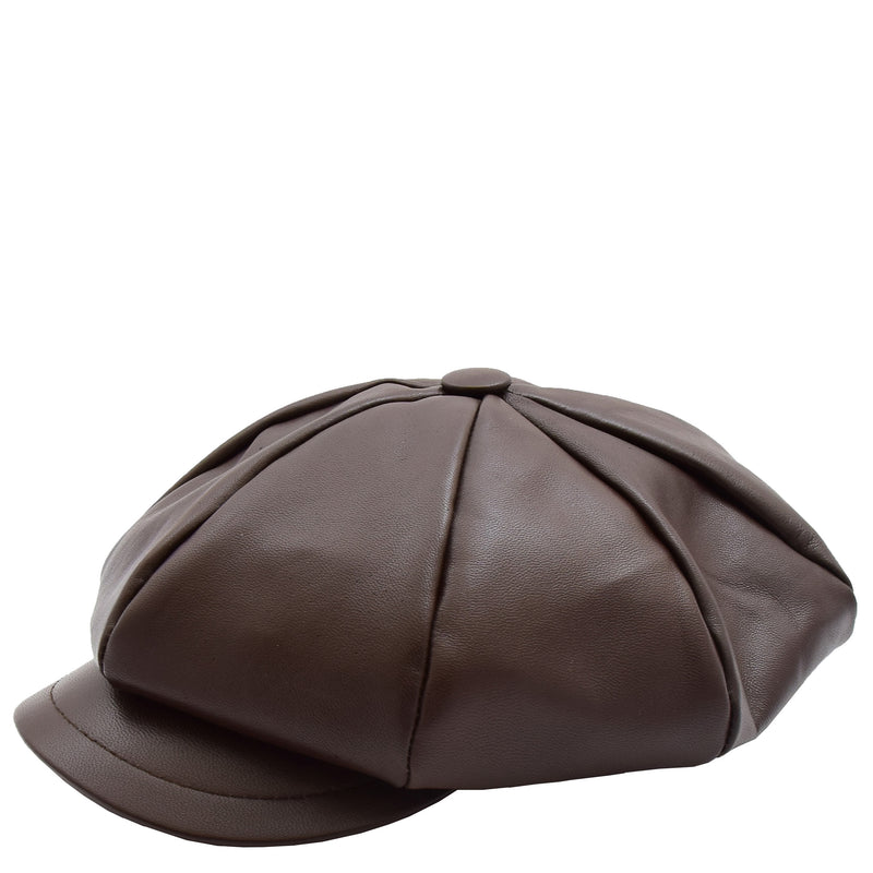 Womens Real Leather Peaked Beret Cap Ballon Brown 2