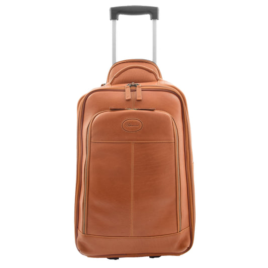 Real Leather Cabin Suitcase Wheeled Trolley Newton Tan