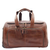 Real Leather Wheeled Holdall Duffle Bag Combrew Brown Front 1