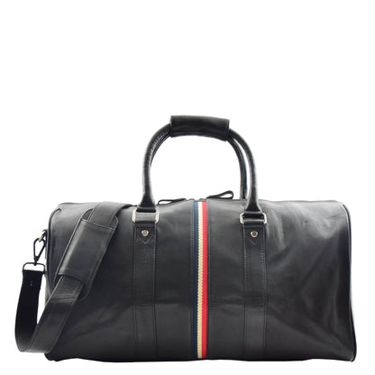 Real Leather Holdall Overnight Barrel Bag Springfield Black