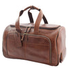 Real Leather Wheeled Holdall Duffle Bag Combrew Brown Front 2