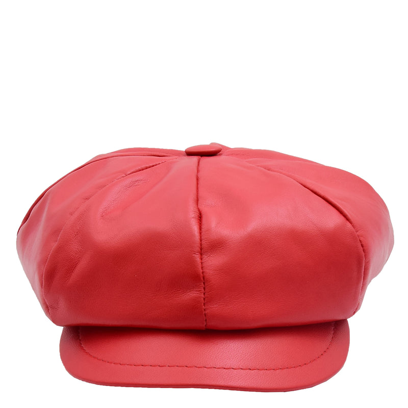 Womens Real Leather Peaked Beret Cap Ballon Red 1