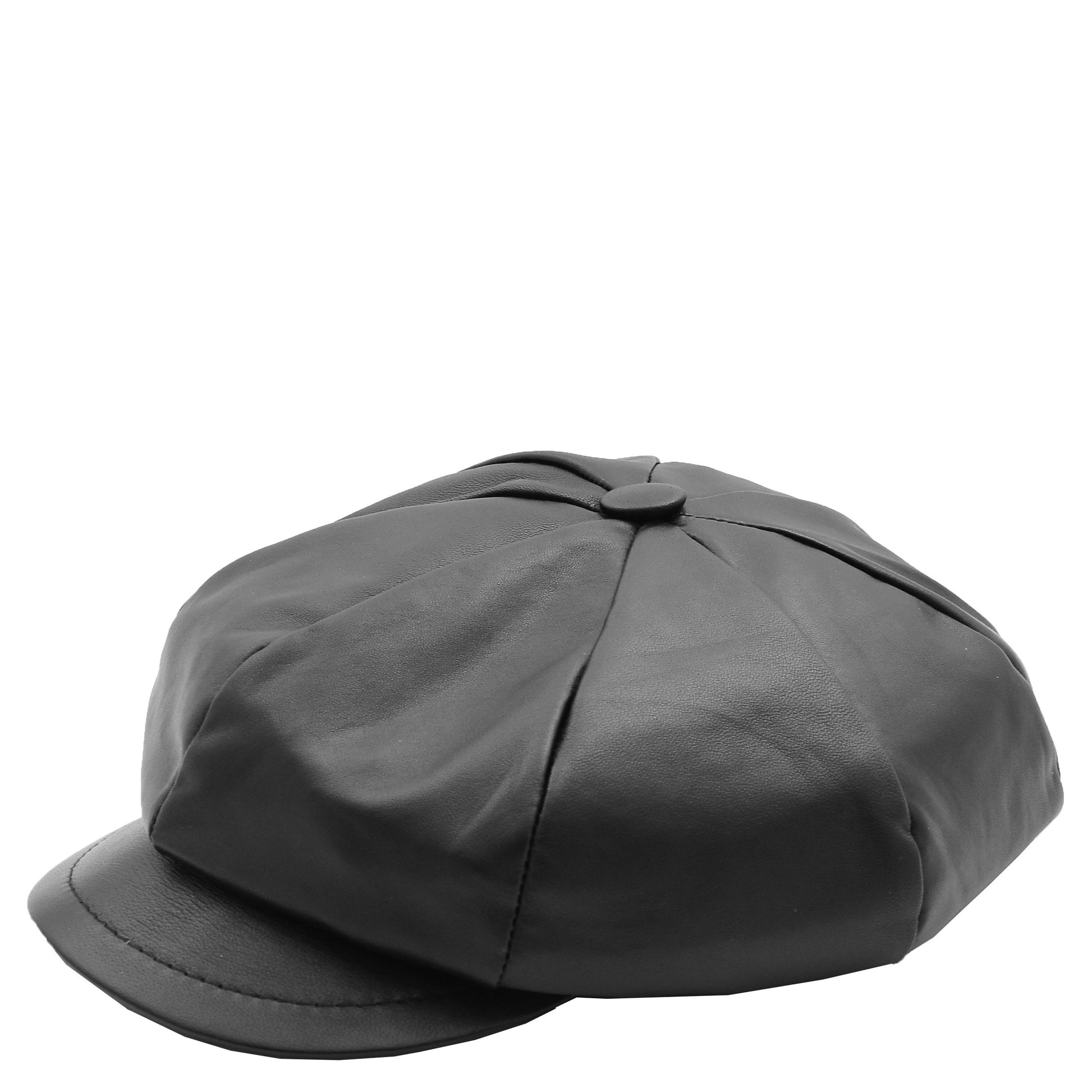 Womens Real Leather Peaked Beret Cap Ballon Black 2