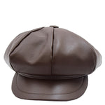 Womens Real Leather Peaked Beret Cap Ballon Brown 6
