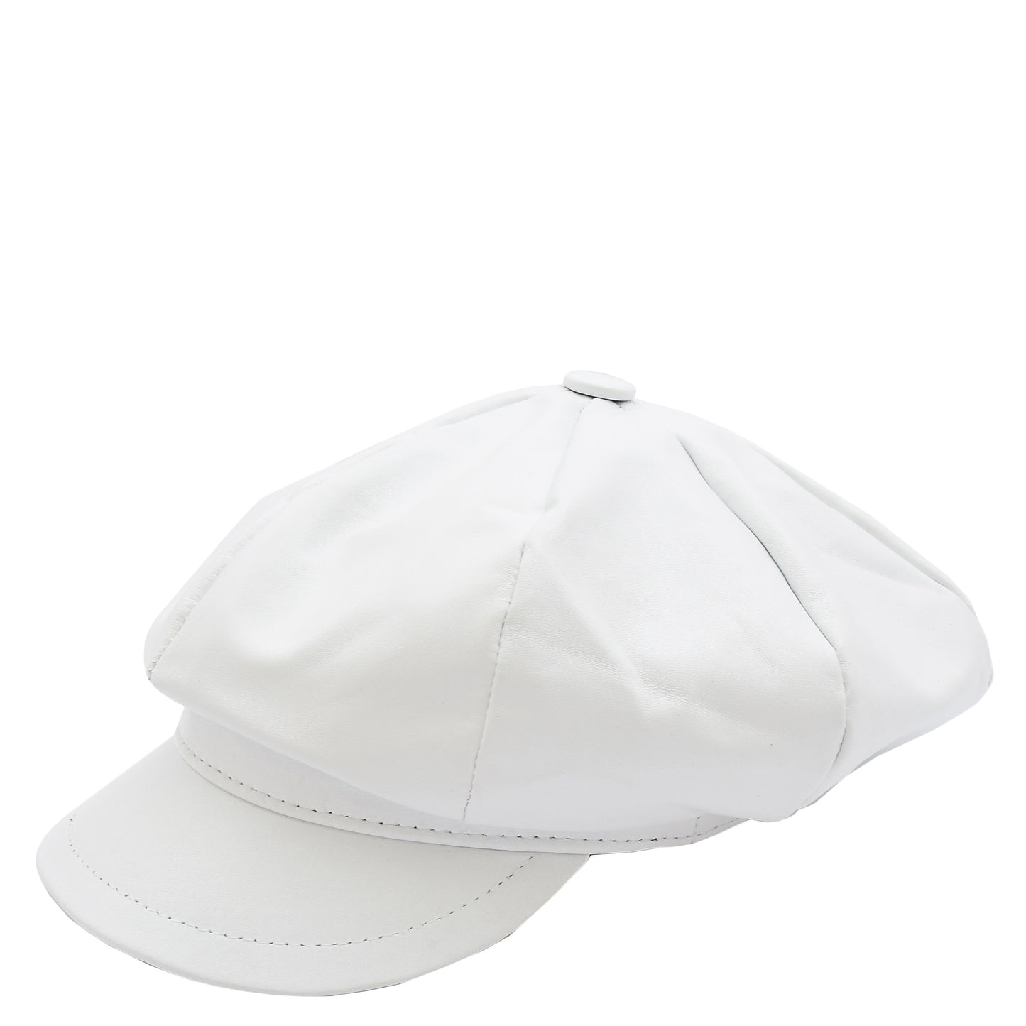 Womens Real Leather Peaked Beret Cap Ballon White