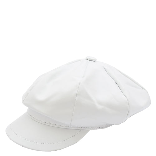 Womens Real Leather Peaked Beret Cap Ballon White