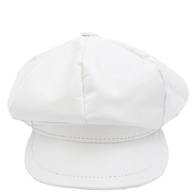 Womens Real Leather Peaked Beret Cap Ballon White 6