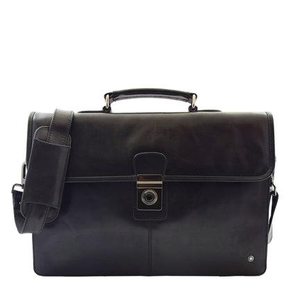 Mens Leather Slimline Briefcase Business Bag Lama Black