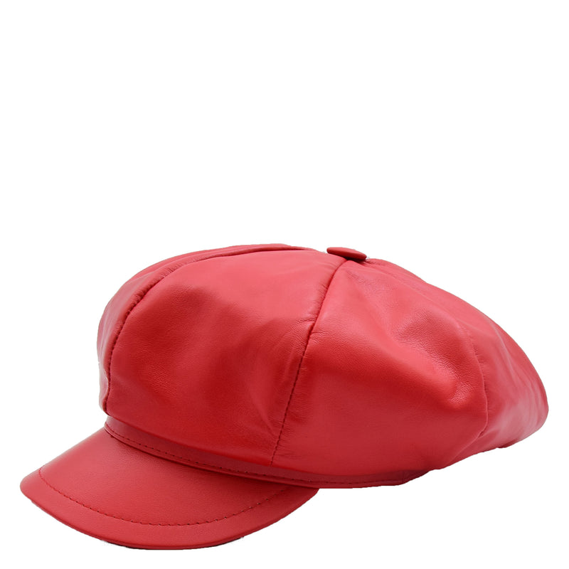 Womens Real Leather Peaked Beret Cap Ballon Red