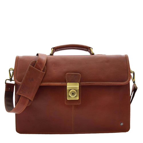 Mens Leather Slimline Briefcase Business Bag Lama Tan