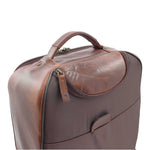 Real Leather Cabin Suitcase Wheeled Trolley Newton Brown Feature