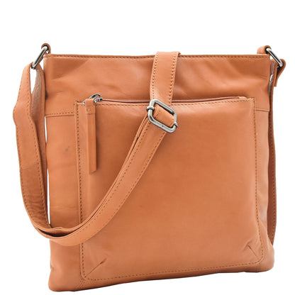 Womens Soft Leather Cross Body Slim Bag HOL843 Cognac