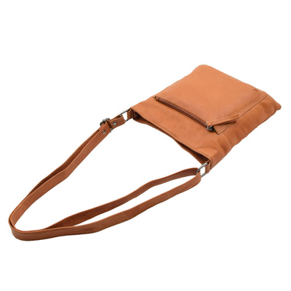 Womens Soft Leather Cross Body Slim Bag HOL843 Cognac