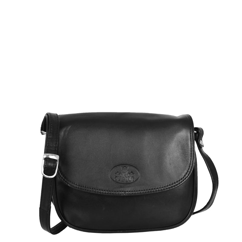 Womens Leather Cross Body Flap over Bag Athena Black