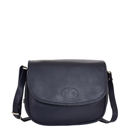 Womens Leather Cross Body Flap over Bag Athena Navy