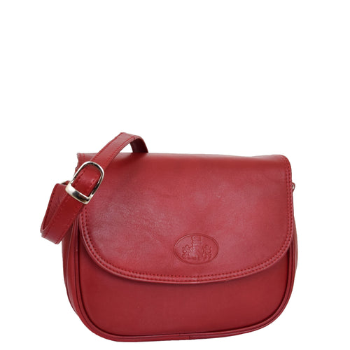Womens Leather Cross Body Flap over Bag Athena Red