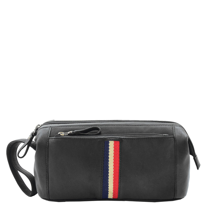 Real Leather Toiletry Wash Bag Wrist Pouch HOL951 Black 2
