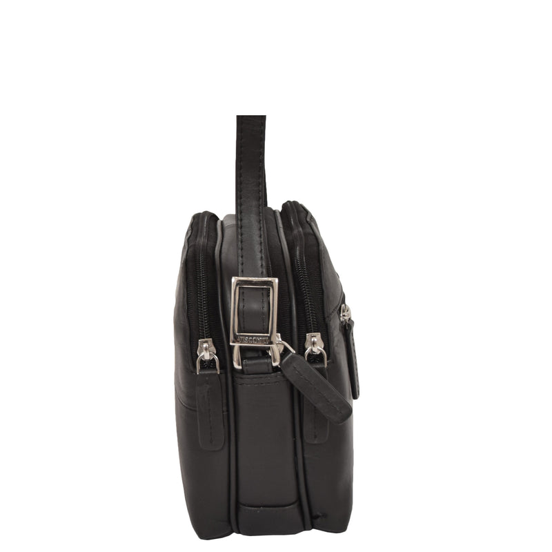 leather bag with multi zip compartment