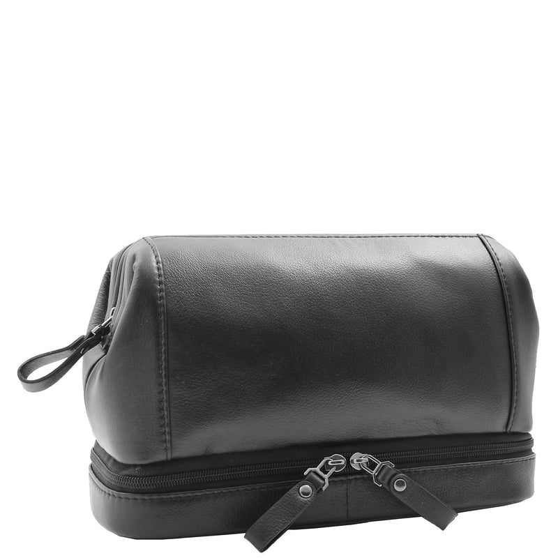 Real Leather Toiletry Wash Bag Travel Pouch HOL290 Black 2