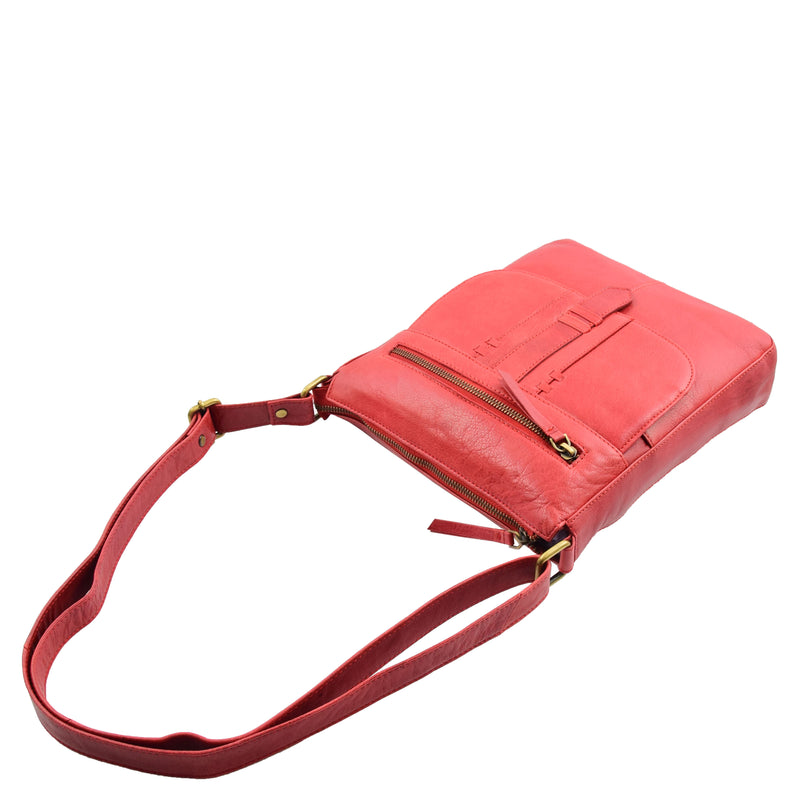 Womens Leather Cross Body Messenger Bag HOL360 Red 4