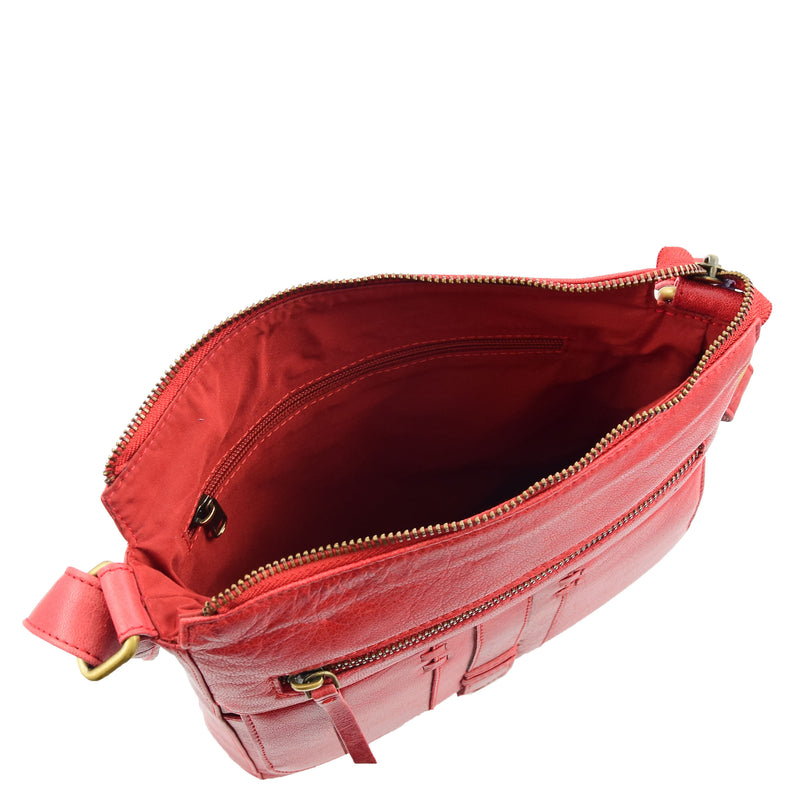Womens Leather Cross Body Messenger Bag HOL360 Red 3