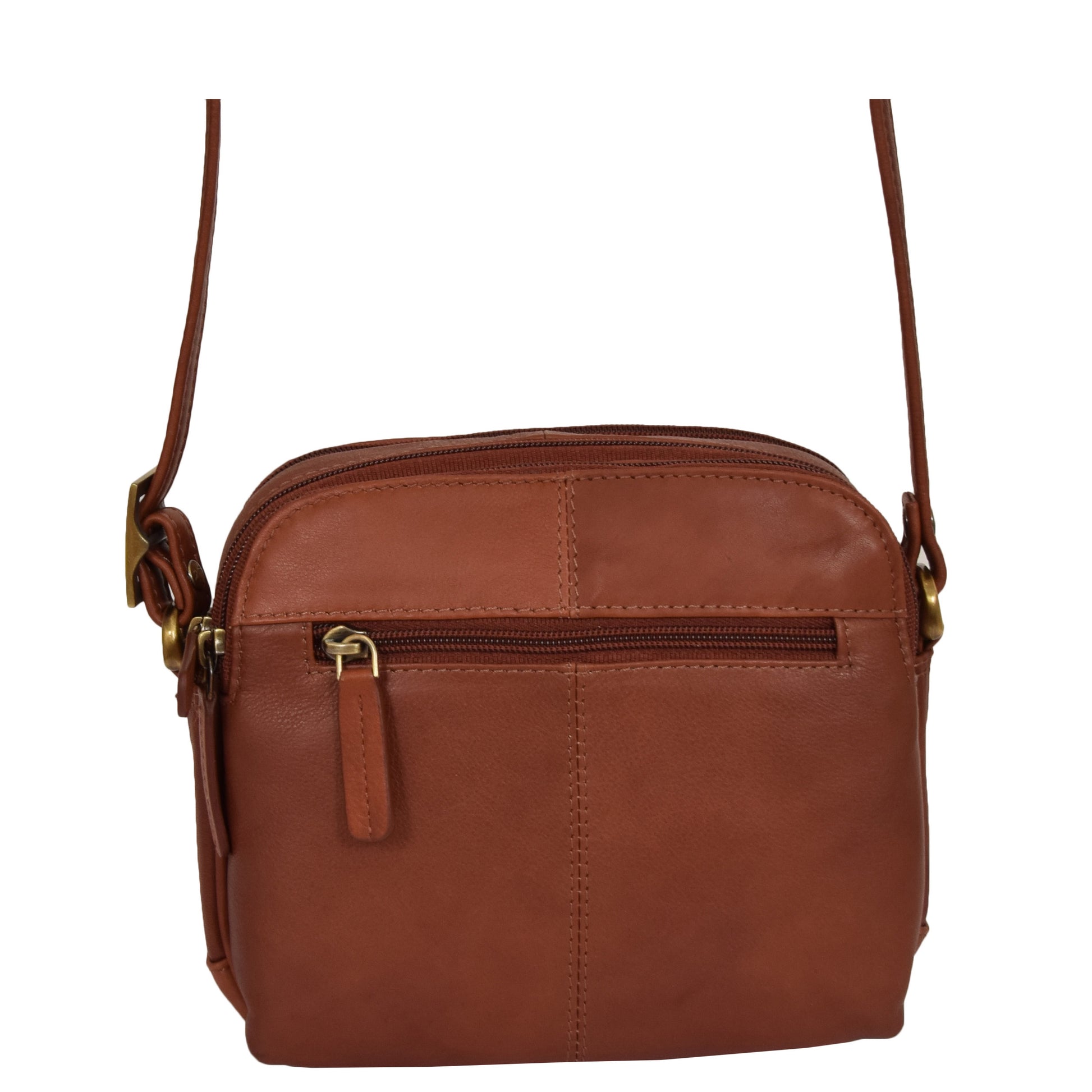 cross body bag in brown with back zip pocket