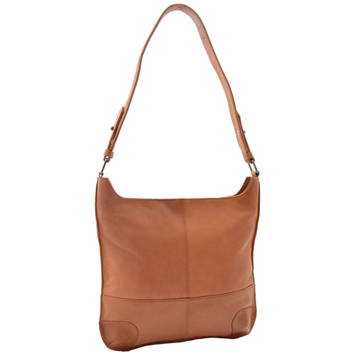 Womens Real Leather Hobo Shoulder Handbag HOL842 Cognac
