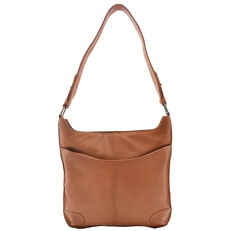 Womens Real Leather Hobo Shoulder Handbag HOL842 Cognac 1
