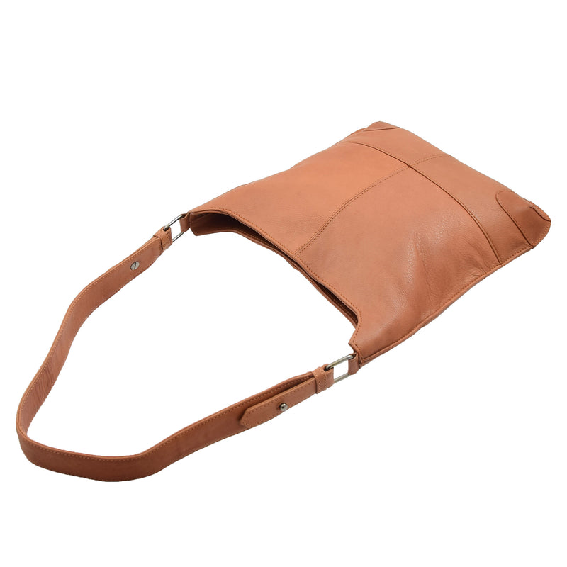 Womens Real Leather Hobo Shoulder Handbag HOL842 Cognac 4