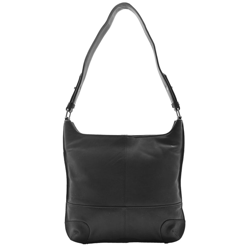 Womens Real Leather Hobo Shoulder Handbag HOL842 Black