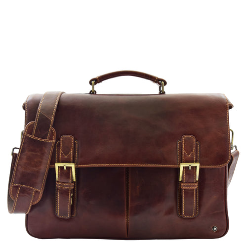 Mens Leather Messenger Briefcase HOL518 Brown