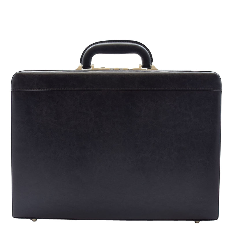 Attache Briefcase Classic Faux Leather Bag H521 Black Large