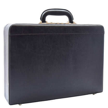 Attache Briefcase Classic Faux Leather Bag H521 Black Large