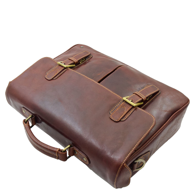 Mens Leather Messenger Briefcase HOL518 Brown 4