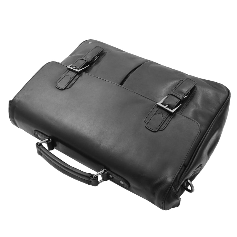 Mens Leather Messenger Briefcase HOL518 Black 4