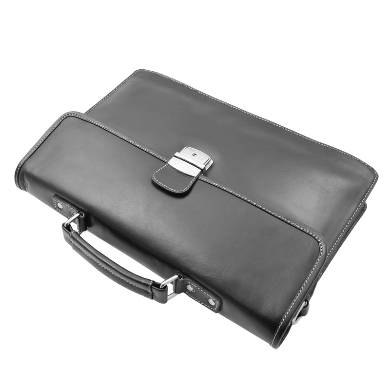 Mens Leather Slimline Organiser Briefcase HOL7141 Black 4