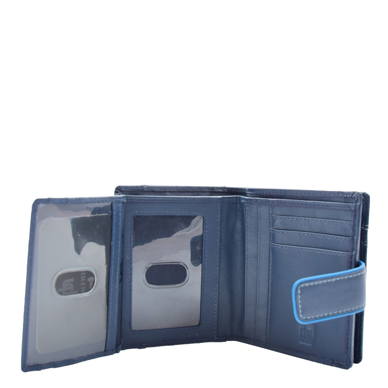 Womens Bifold Leather Purse Booklet Style Wallet HOL117 Navy 4