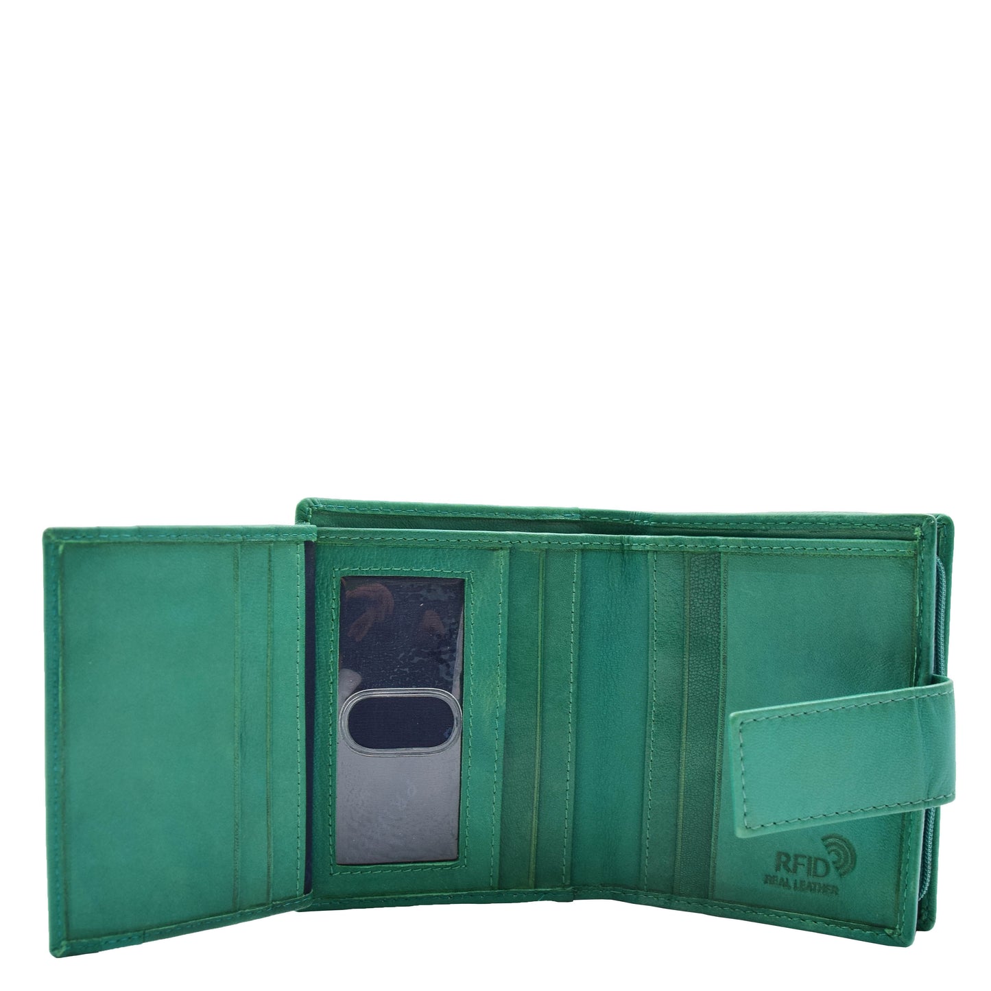 Womens Leather Purse Booklet Style Wallet HOL107 Green 4