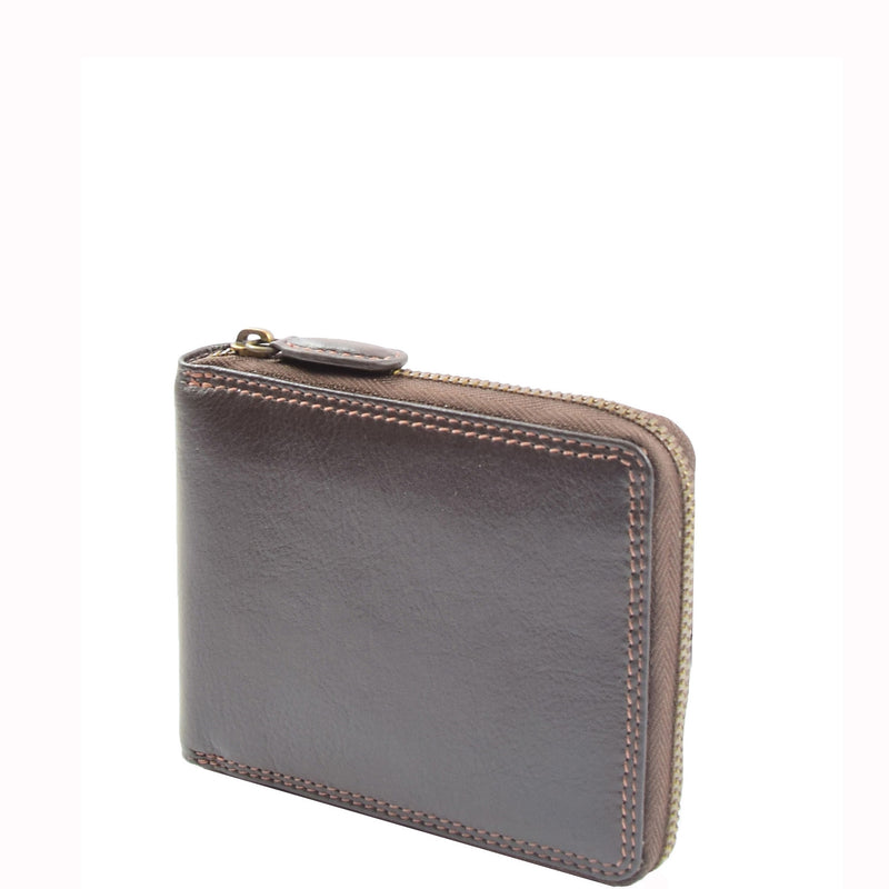 Mens Real Leather Zip Round Wallet RFID HOL414 Brown 2
