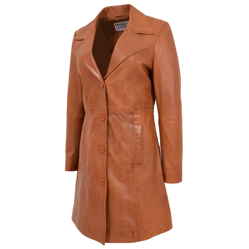 Womens 3/4 Length Soft Leather Classic Coat Macey Tan 3
