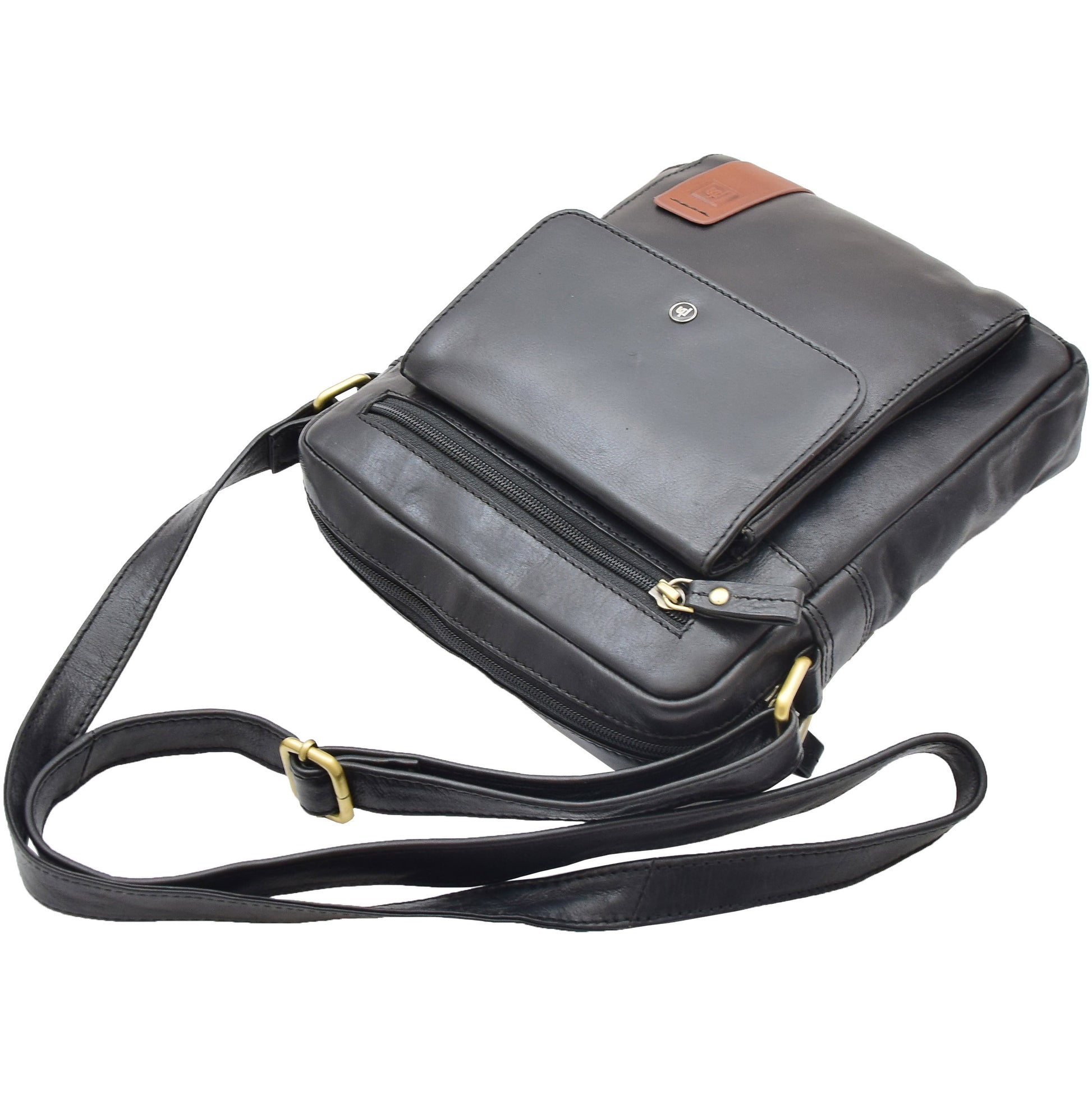 Mens Everyday Casual Leather Cross Body Travel Organiser Bag Vila Rica Black 9