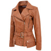 Womens Leather Hip Length Biker Jacket Celia Tan 3