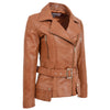 Womens Leather Hip Length Biker Jacket Celia Tan 4